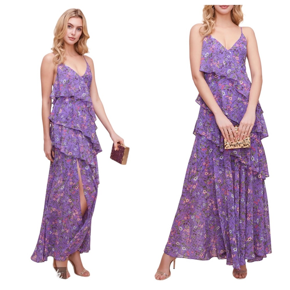 Astr Purple Floral Ruffled Maxi Dress